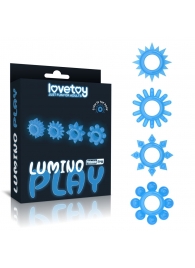 Набор из 4 голубых, светящихся в темноте эрекционных колец Lumino Play - Lovetoy - в Прокопьевске купить с доставкой