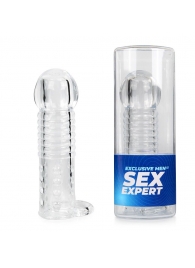 Прозрачная рельефная насадка-реалистик с петлей для мошонки - 13,5 см. - Sex Expert - в Прокопьевске купить с доставкой
