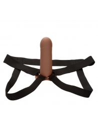 Коричневый фаллопротез из силикона Extension with Harness - 15,75 см. - California Exotic Novelties - купить с доставкой в Прокопьевске