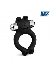 Черное силиконовое эрекционное виброкольцо Sex Expert - Sex Expert - в Прокопьевске купить с доставкой