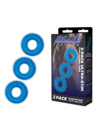 Комплект из трех голубых колец для эрекции 3-Pack Ultra-Stim Stretch Cock Rings - BlueLine - в Прокопьевске купить с доставкой