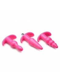 Набор из 3 розовых анальных пробок с вибропулей Thrill Trio Anal Plug Set - XR Brands