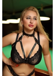 Черная кожаная сбруя с ошейником plus size из нежной кожи - БДСМ Арсенал - купить с доставкой в Прокопьевске