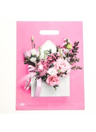 Розовый пакет с цветочным принтом и вырубной ручкой (40х31 см) - Сима-Ленд - купить с доставкой в Прокопьевске