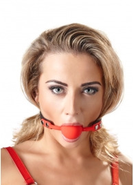 Силиконовый кляп-шар на чёрных ремешках Red Gag silicone - Orion - купить с доставкой в Прокопьевске