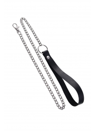 Поводок с ручкой из черной натуральной кожи и карабином для ошейника - Pecado - купить с доставкой в Прокопьевске