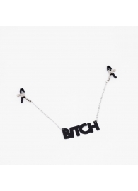 Зажимы на соски с кожаной подвеской Bitch - Crazy Handmade - купить с доставкой в Прокопьевске