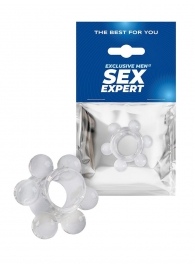 Прозрачное эрекционное кольцо с 6 стимулирующими шариками - Sex Expert - в Прокопьевске купить с доставкой