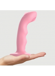Розовая насадка-стимулятор Strap-On-Me Tapping Dildo Wave - Strap-on-me - купить с доставкой в Прокопьевске