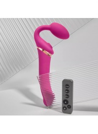 Ярко-розовый безремневой страпон Multi Orgasm Bendable Strap-On size L с клиторальной стимуляцией - Strap-on-me - купить с доставкой в Прокопьевске