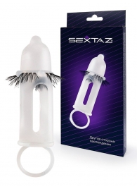 Эластичная насадка на пенис с подхватом мошонки и стимулирующими «ресничками» - Sextaz - в Прокопьевске купить с доставкой