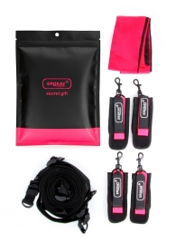 Черно-розовый эротический набор: фиксатор, оковы, наручники, повязка - Erokay - купить с доставкой в Прокопьевске