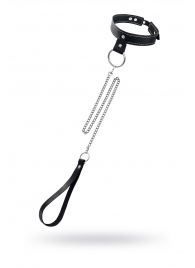 Черный узкий однослойный ошейник с серебристым поводком-цепочкой - Pecado - купить с доставкой в Прокопьевске