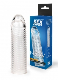 Прозрачная закрытая насадка на пенис с ребрышками - 16 см. - Sex Expert - в Прокопьевске купить с доставкой