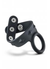 Черное эрекционное кольцо с подхватом мошонки на кнопках VS6 - Blush Novelties - в Прокопьевске купить с доставкой