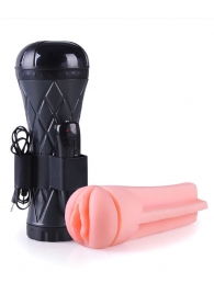Телесный мастурбатор-вагина в черной колбе с вибрацией - Boys of Toys - в Прокопьевске купить с доставкой