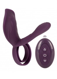 Фиолетовая насадка на член с клиторальным отростком и пультом ДУ RC Couple’s Vibrator 2 - Orion - в Прокопьевске купить с доставкой