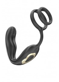 Черная анальная пробка с вращением и эрекционными кольцами - Ibiza - в Прокопьевске купить с доставкой