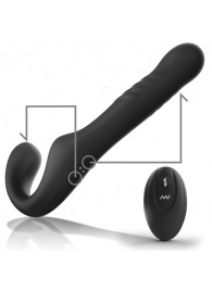 Черный безремневой страпон с вибрацией и возвратно-поступательными движениями - 24 см. - Ibiza - купить с доставкой в Прокопьевске