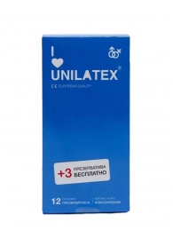 Классические презервативы Unilatex Natural Plain - 12 шт. + 3 шт. в подарок - Unilatex - купить с доставкой в Прокопьевске