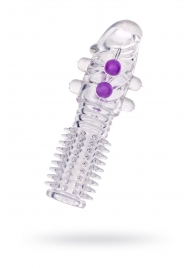 Гелевая прозрачная насадка с шариками и шипами - 14 см. - Toyfa Basic - в Прокопьевске купить с доставкой