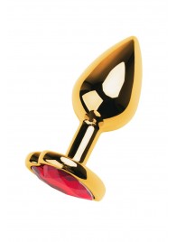 Золотистая анальная пробка с кристаллом-сердцем - 7,5 см. - ToyFa - купить с доставкой в Прокопьевске