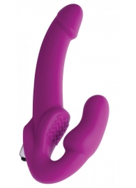 Ярко-розовый безремневой вибрострапон Evoke Vibrating Strapless Silicone Strap-on Dildo - XR Brands - купить с доставкой в Прокопьевске