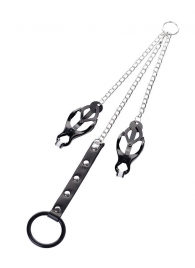 Черно-серебристые зажимы для сосков с кольцом для пениса TOYFA Metal - ToyFa - купить с доставкой в Прокопьевске