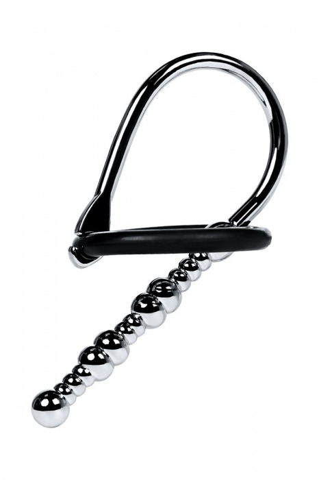 Серебристый уретральный плаг-бусины TOYFA Metal с мягким фиксириющим кольцом - ToyFa - купить с доставкой в Прокопьевске