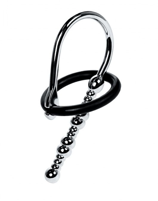 Серебристый уретральный плаг-бусины TOYFA Metal с мягким фиксириющим кольцом - ToyFa - купить с доставкой в Прокопьевске