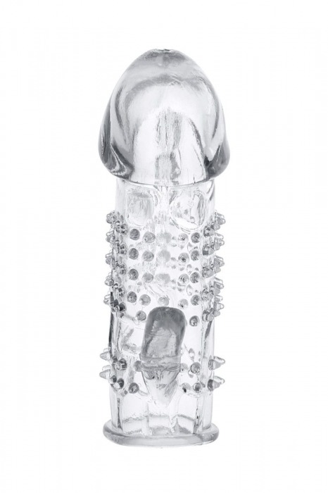 Прозрачная гелевая насадка с шипами и клиторальным отростком - 13 см. - Toyfa Basic - в Прокопьевске купить с доставкой