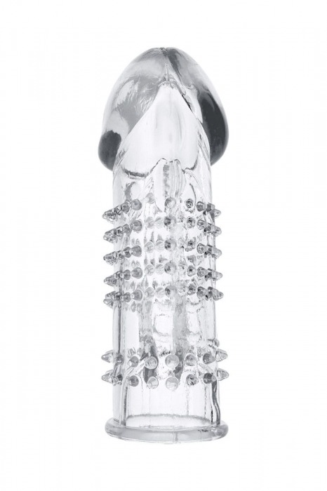 Прозрачная гелевая насадка с шипами и клиторальным отростком - 13 см. - Toyfa Basic - в Прокопьевске купить с доставкой