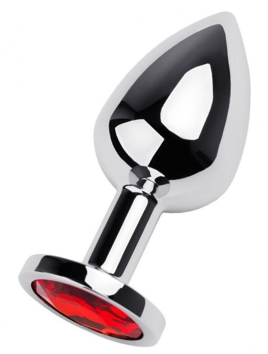 Серебристая коническая анальная пробка с красным кристаллом - 8 см. - ToyFa - купить с доставкой в Прокопьевске