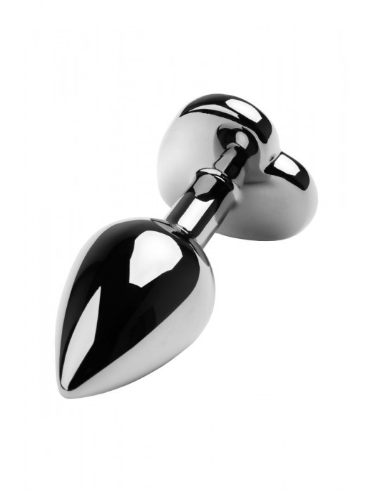 Серебристая коническая анальная пробка с красным кристаллом-сердечком - 7 см. - ToyFa - купить с доставкой в Прокопьевске