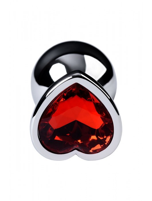 Серебристая коническая анальная пробка с красным кристаллом-сердечком - 7 см. - ToyFa - купить с доставкой в Прокопьевске