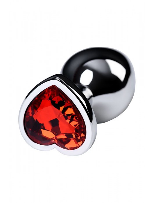 Серебристая коническая анальная пробка с красным кристаллом-сердечком - 7 см. - ToyFa - купить с доставкой в Прокопьевске