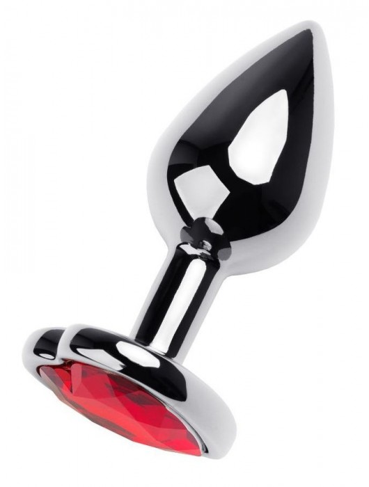 Серебристая коническая анальная пробка с красным кристаллом-сердечком - 7 см. - ToyFa - купить с доставкой в Прокопьевске