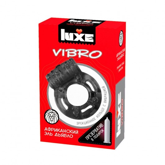 Чёрное эрекционное виброкольцо Luxe VIBRO  Африканский Эль Дьябло  + презерватив - Luxe - в Прокопьевске купить с доставкой