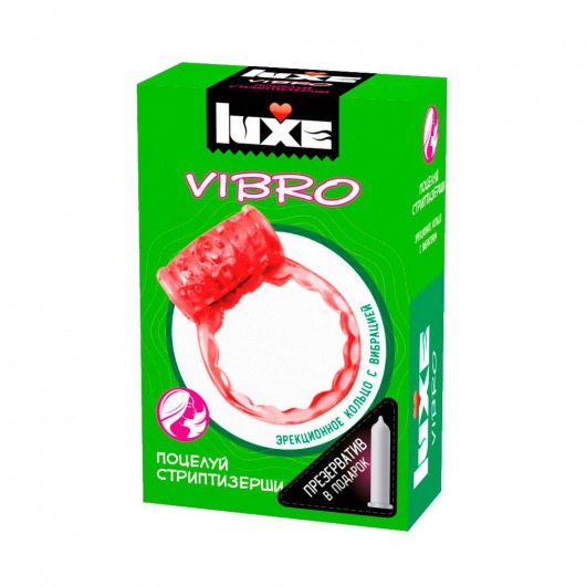 Розовое эрекционное виброкольцо Luxe VIBRO  Поцелуй стриптизёрши  + презерватив - Luxe - в Прокопьевске купить с доставкой