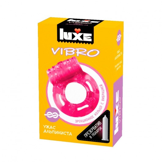 Розовое эрекционное виброкольцо Luxe VIBRO  Ужас Альпиниста  + презерватив - Luxe - в Прокопьевске купить с доставкой