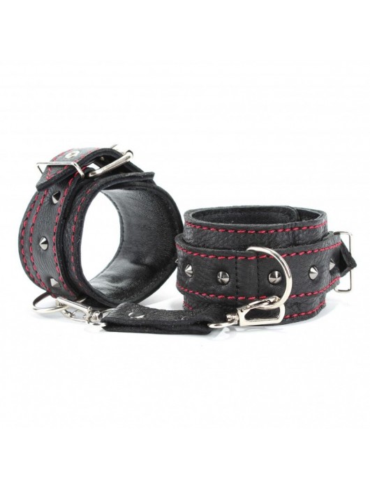 Черные оковы с шипами и контрастной строчкой - БДСМ Арсенал - купить с доставкой в Прокопьевске