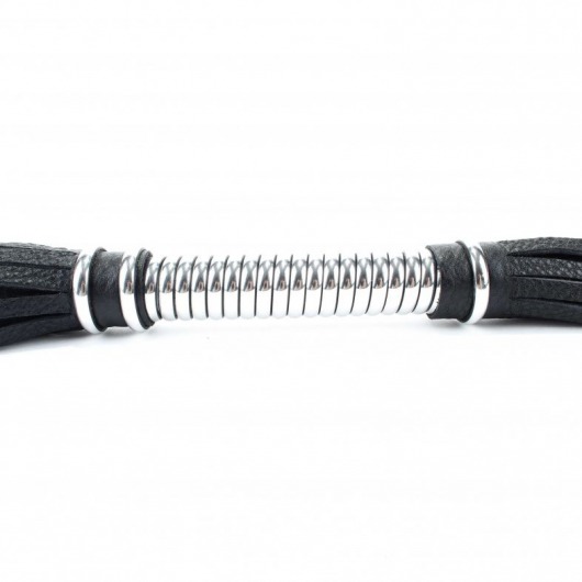 Черная длинная плеть с серебристой ручкой - 56 см. - БДСМ Арсенал - купить с доставкой в Прокопьевске