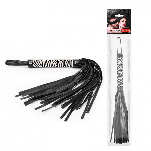 Черная многохвостовая плеть с круглой ручкой-зеброй - 39 см. - Notabu - купить с доставкой в Прокопьевске