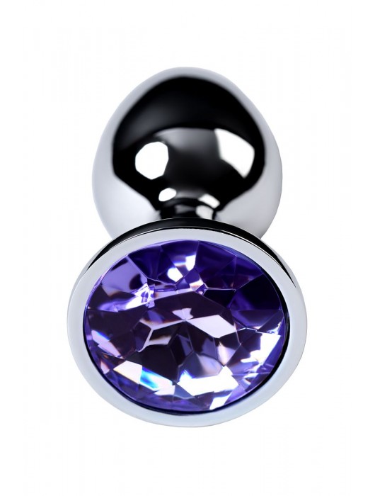 Серебристая конусовидная анальная пробка с фиолетовым кристаллом - 7 см. - ToyFa - купить с доставкой в Прокопьевске