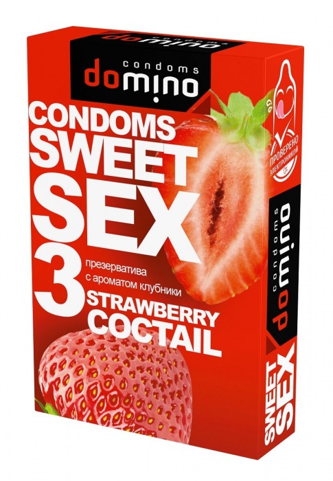 Презервативы для орального секса DOMINO Sweet Sex с ароматом клубничного коктейля  - 3 шт. - Domino - купить с доставкой в Прокопьевске