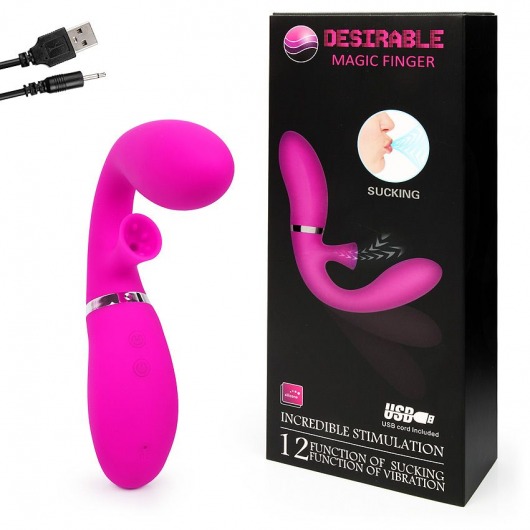 Ярко-розовый вибромассажёр с клиторальным отростком Magic Finger - 29 см. - Baile купить в Прокопьевске с доставкой в Orgasmix.ru Ярко-розовый вибромассажёр с клиторальным отростком Magic Finger - 29 см. - Baile