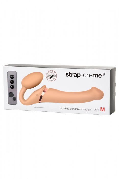 Телесный безремневой вибрострапон Silicone Bendable Strap-On M - Strap-on-me - купить с доставкой в Прокопьевске