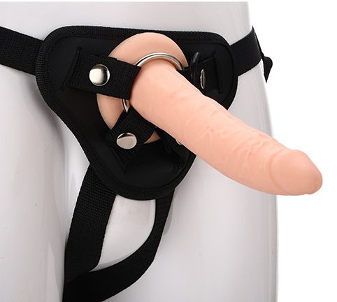 Телесный страпон на черных трусиках STRAP ON REAL DILDO - 20 см. - Dream Toys - купить с доставкой в Прокопьевске