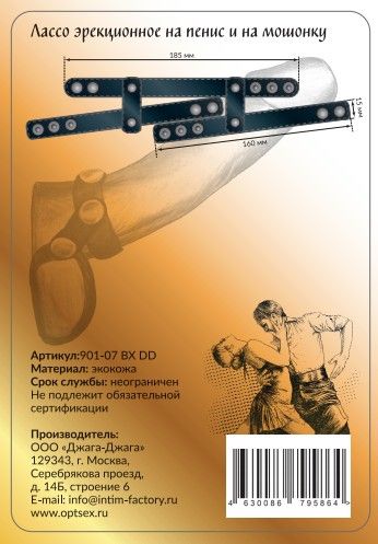 Черное эрекционное лассо на пенис и мошонку на заклепках - Джага-Джага - в Прокопьевске купить с доставкой