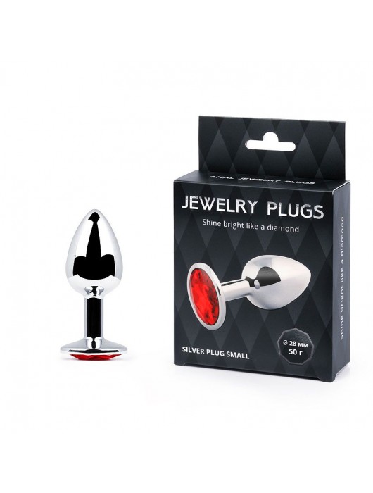 Серебристая анальная пробка с красным стразом - 7,2 см. - Anal Jewelry Plug - купить с доставкой в Прокопьевске